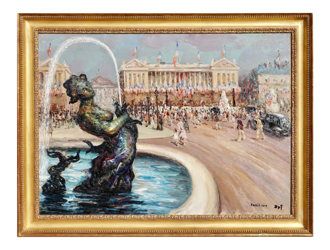 1948 "Place De la Concorde" Cityscape Oil Painting by Marcel Dyf, Framed (1 of 10)