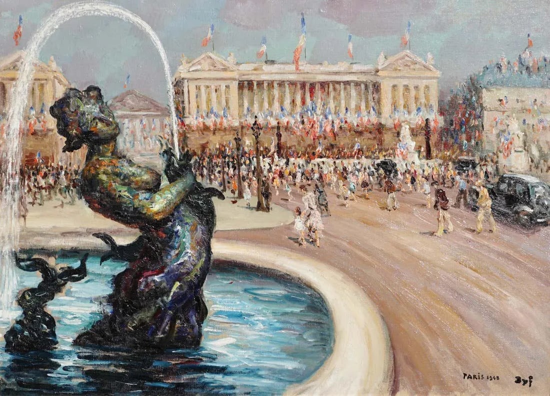 1948 "Place De la Concorde" Cityscape Oil Painting by Marcel Dyf, Framed - 2