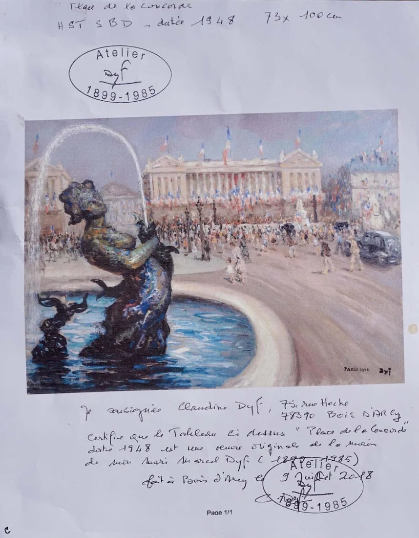 1948 "Place De la Concorde" Cityscape Oil Painting by Marcel Dyf, Framed - 9