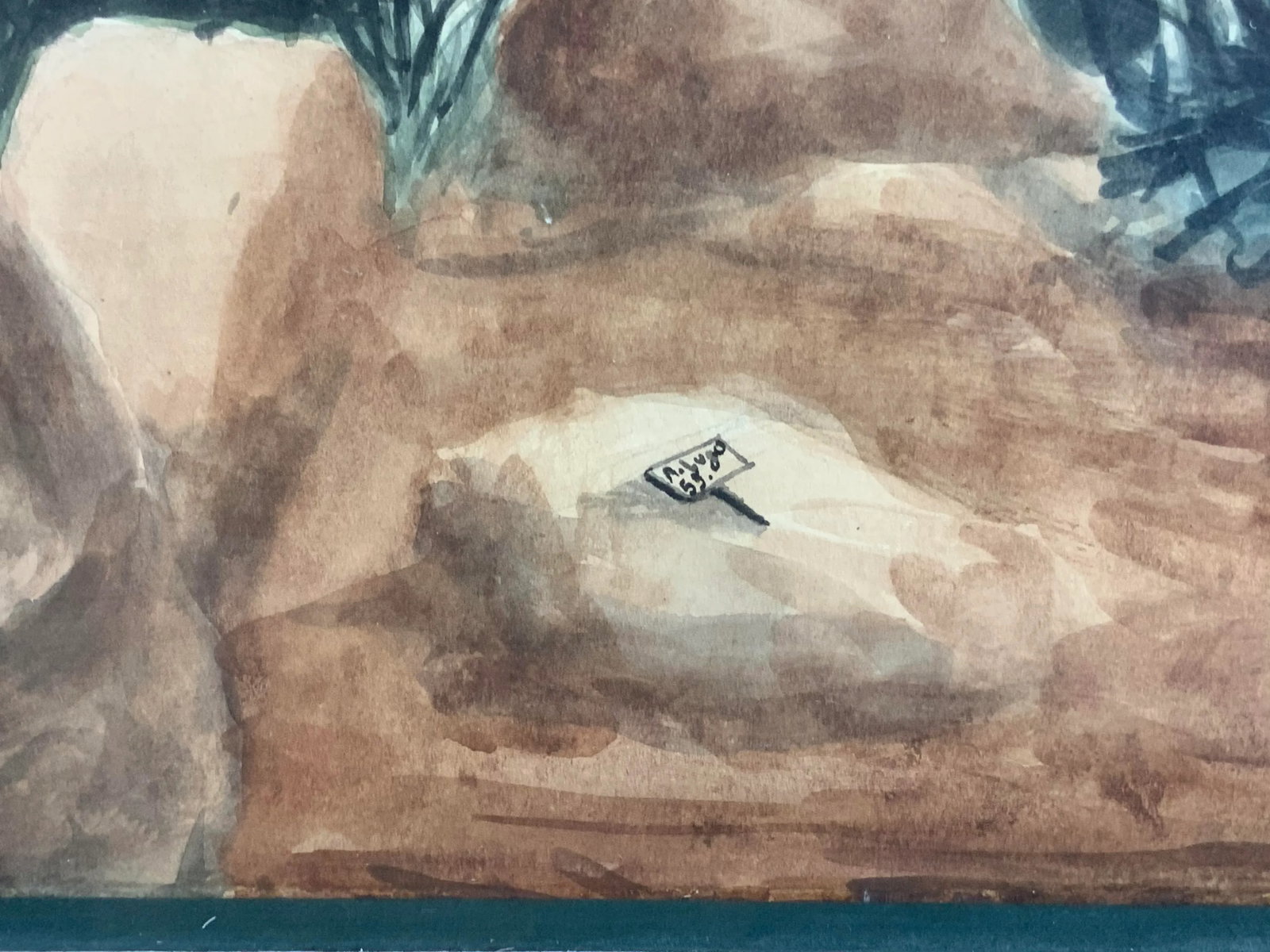 1960s "Lonely Cactus on the Mountain" Desert Landscape Watercolor Painting by Amador Lugo Guadarrama - 10