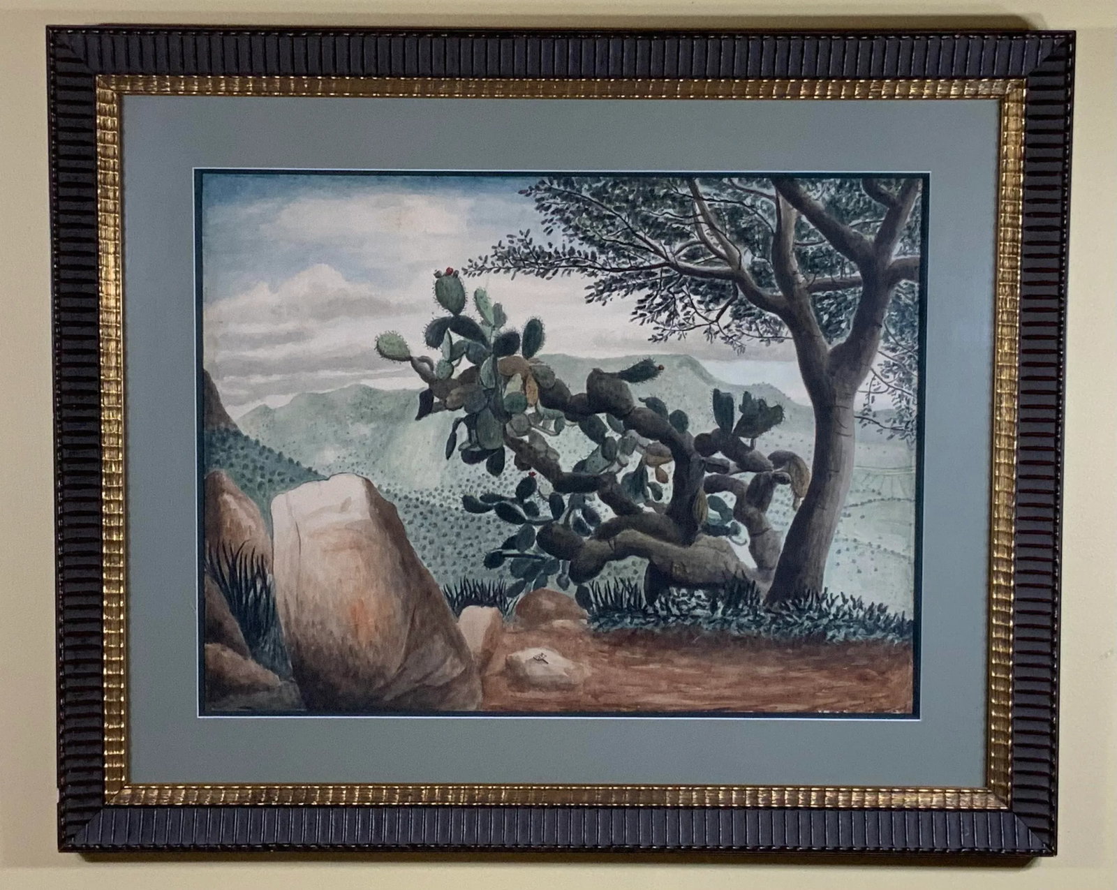 1960s "Lonely Cactus on the Mountain" Desert Landscape Watercolor Painting by Amador Lugo Guadarrama - 11