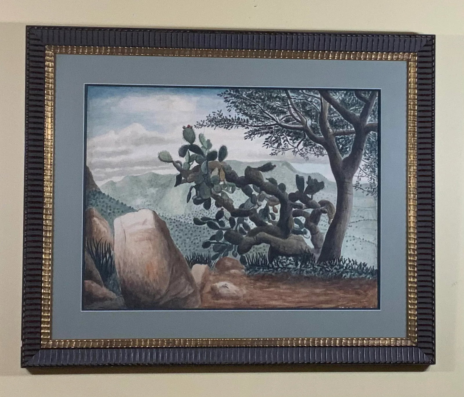 1960s "Lonely Cactus on the Mountain" Desert Landscape Watercolor Painting by Amador Lugo Guadarrama - 12