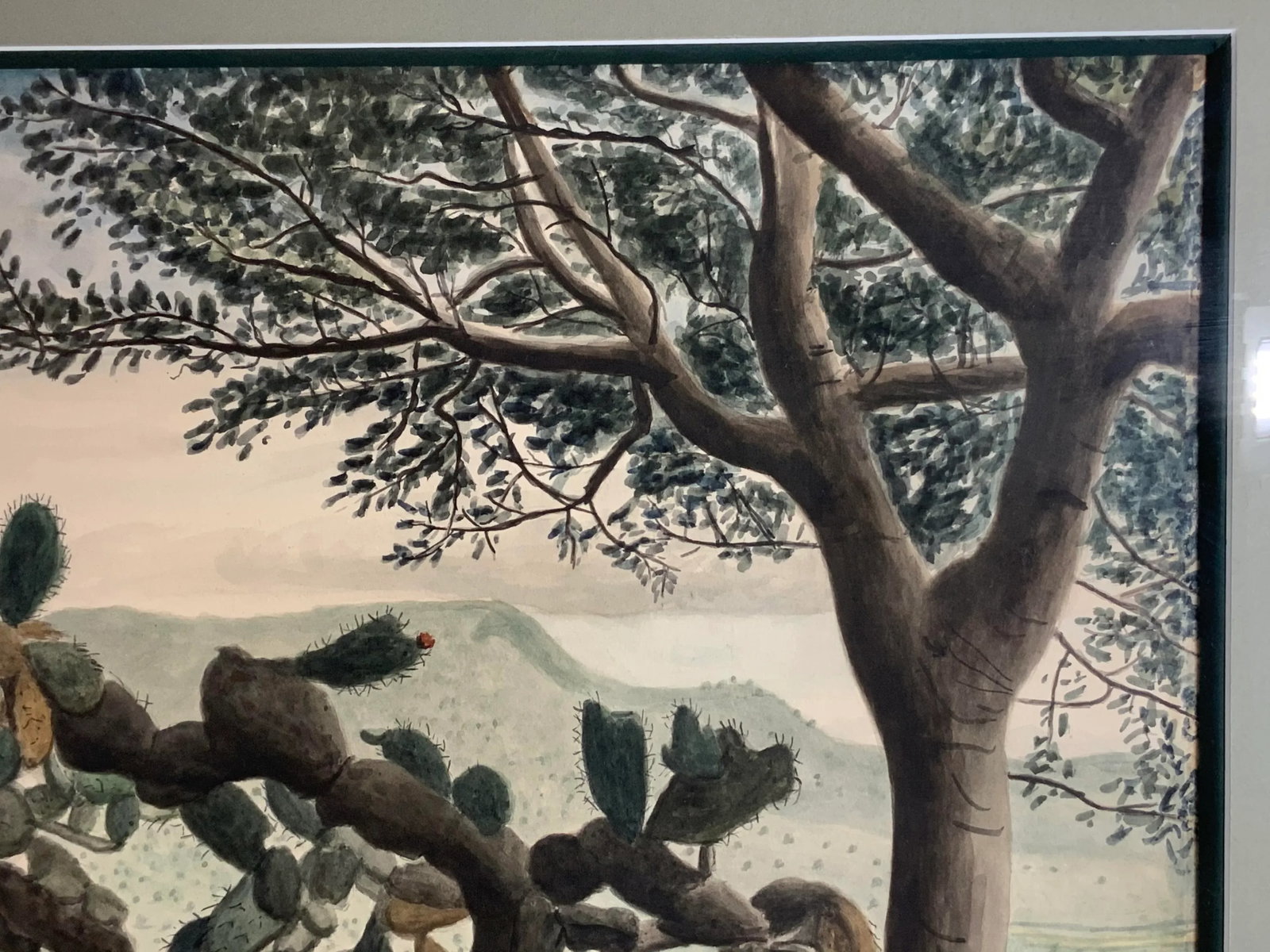 1960s "Lonely Cactus on the Mountain" Desert Landscape Watercolor Painting by Amador Lugo Guadarrama - 5
