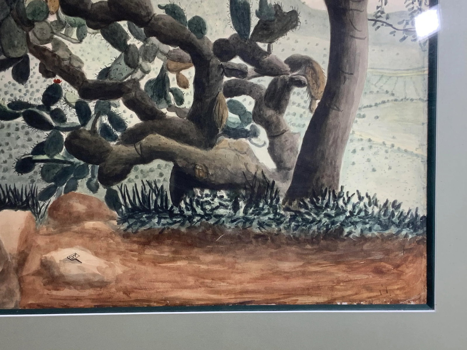 1960s "Lonely Cactus on the Mountain" Desert Landscape Watercolor Painting by Amador Lugo Guadarrama - 6