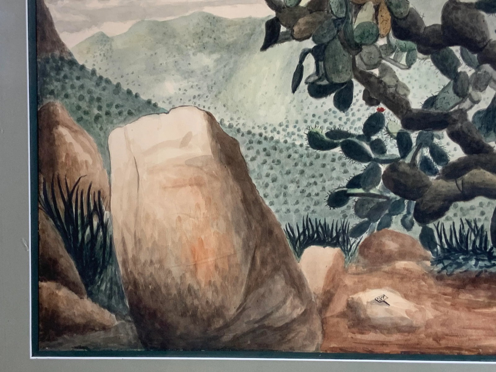 1960s "Lonely Cactus on the Mountain" Desert Landscape Watercolor Painting by Amador Lugo Guadarrama - 7