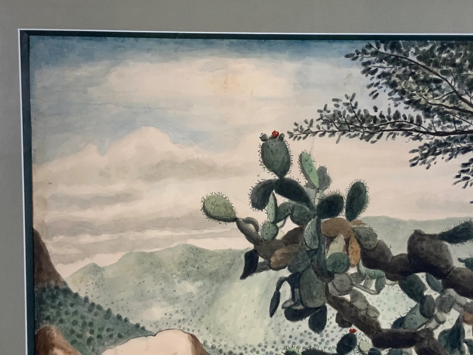 1960s "Lonely Cactus on the Mountain" Desert Landscape Watercolor Painting by Amador Lugo Guadarrama - 8