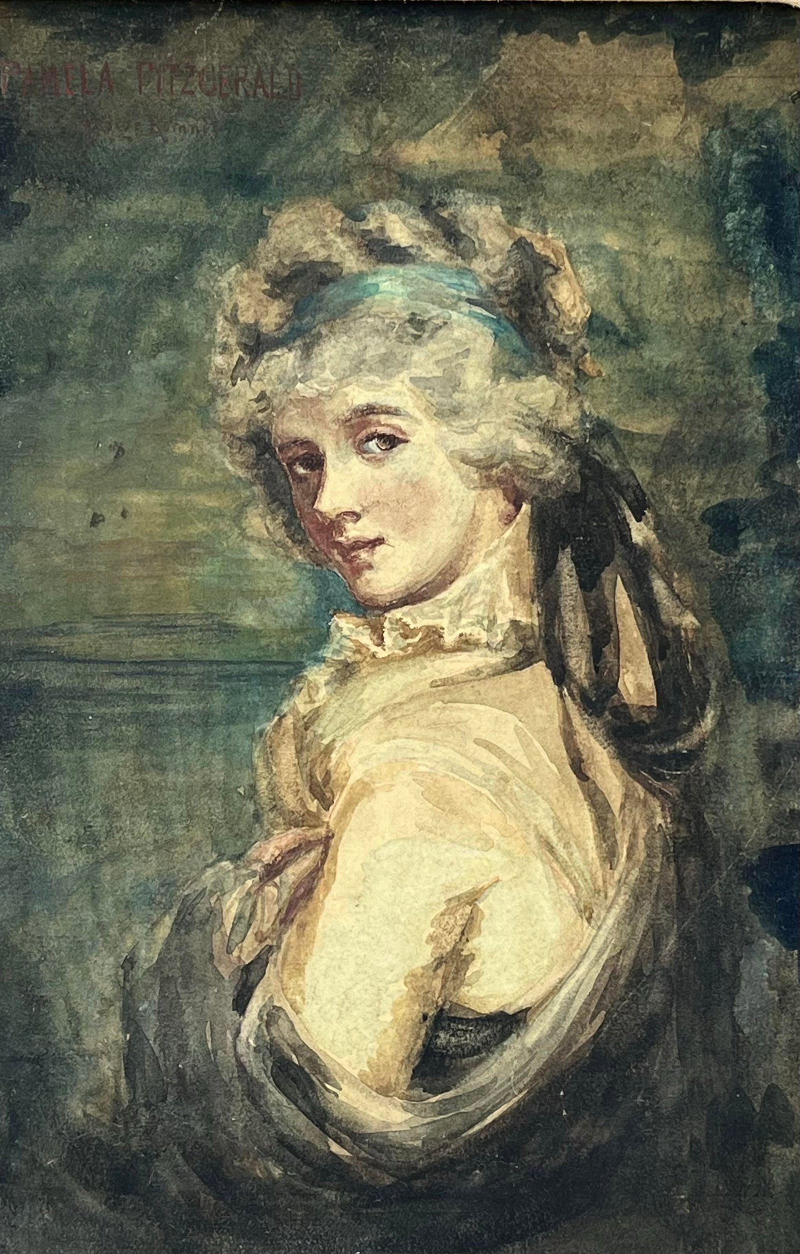 George Romney Portrait Painting of Lady Pamela Fitzgerald Watercolor. - 2