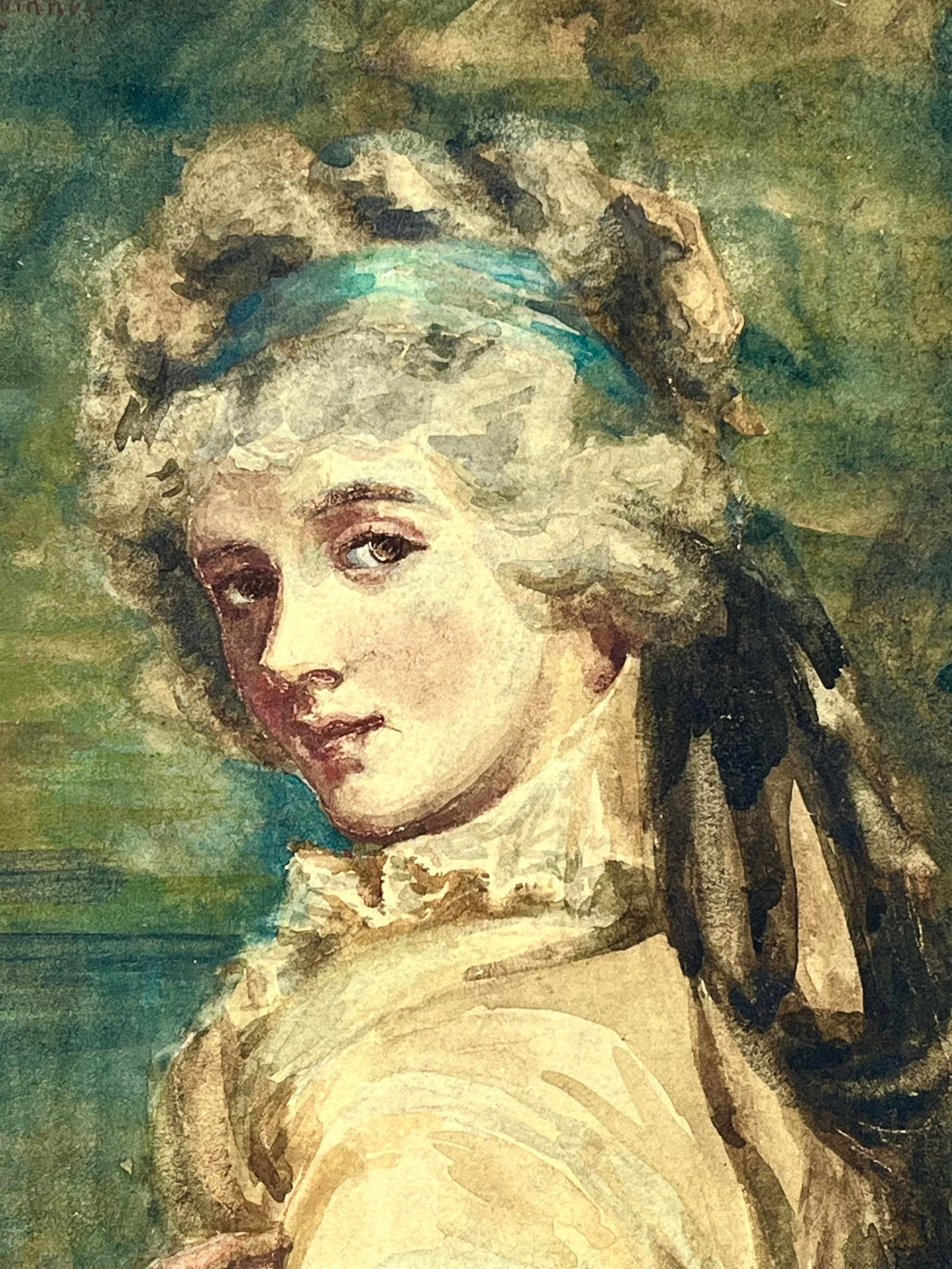 George Romney Portrait Painting of Lady Pamela Fitzgerald Watercolor. - 3
