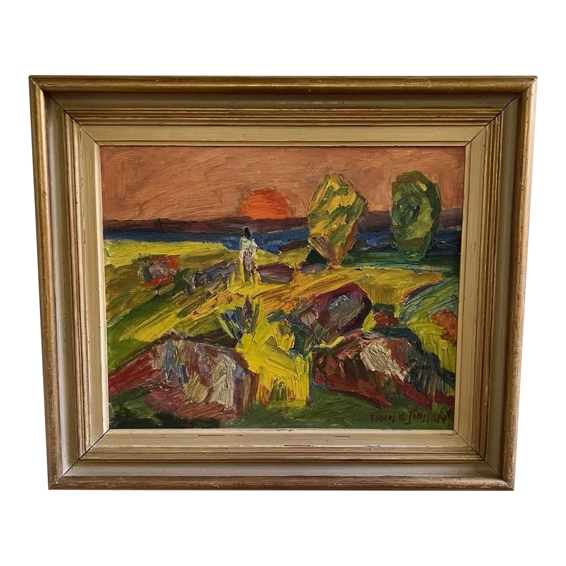 Vintage Swedish Oil Painting - Sunset Stroll by Anders Anton Jonsson (1 of 2)