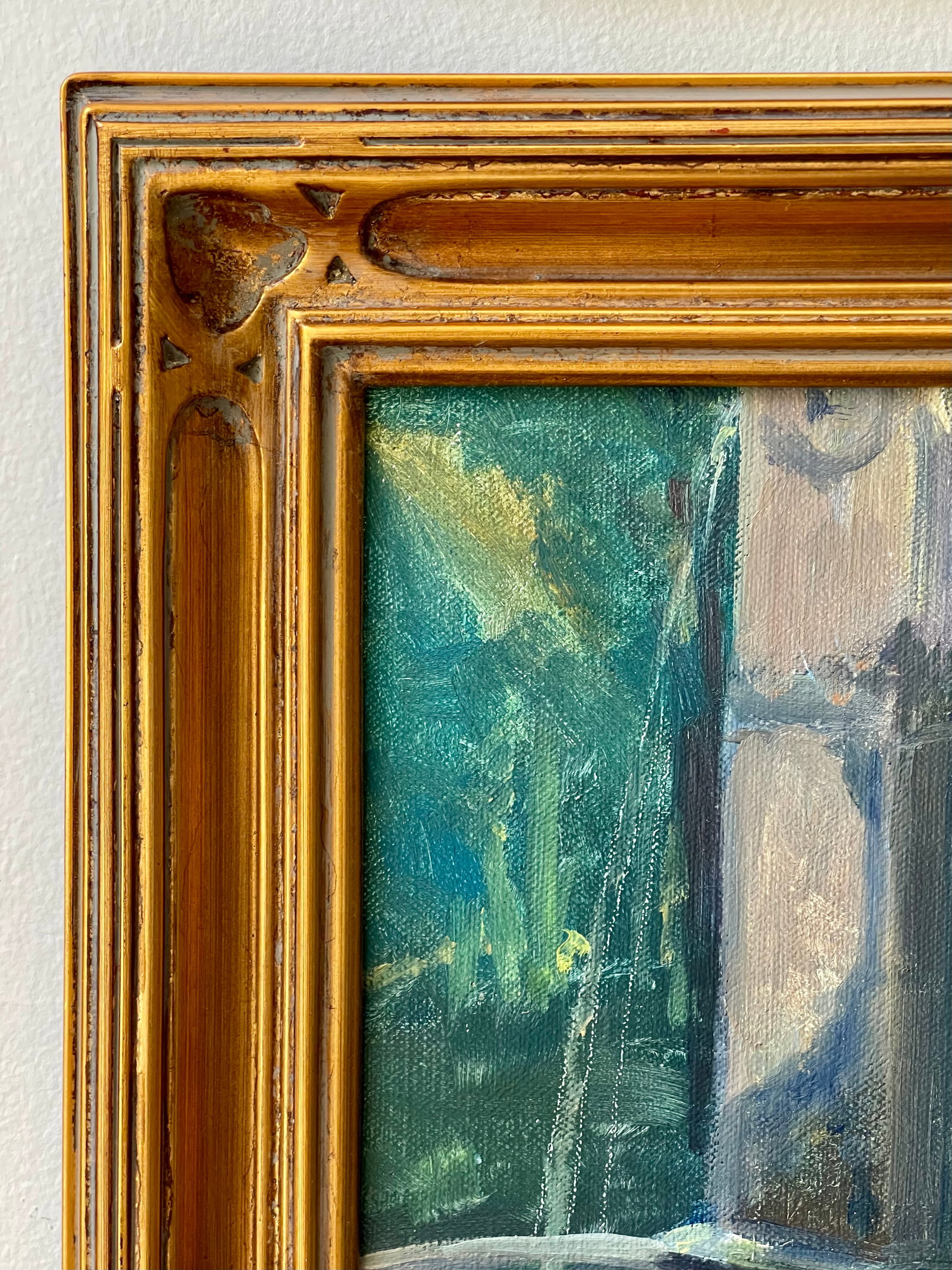 Late 20th Century Pair Modern Impressionist Oil Paintings of Garden by Day & Garden at Dusk, Framed - 11