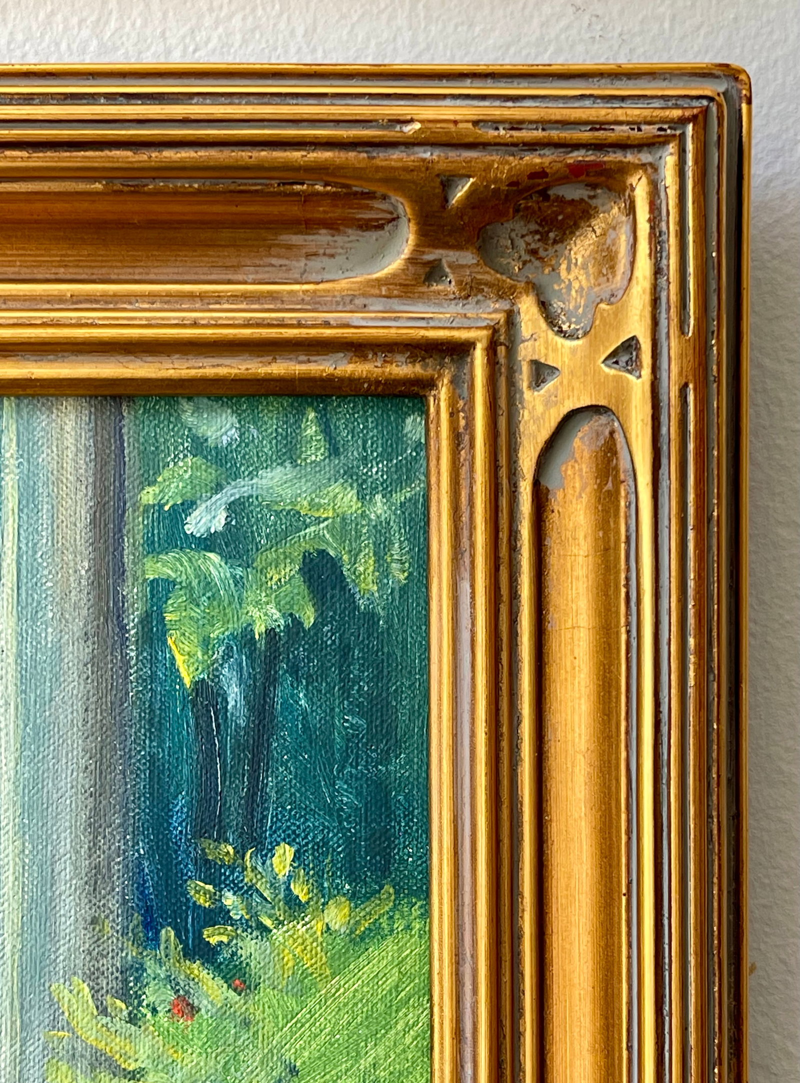 Late 20th Century Pair Modern Impressionist Oil Paintings of Garden by Day & Garden at Dusk, Framed - 12