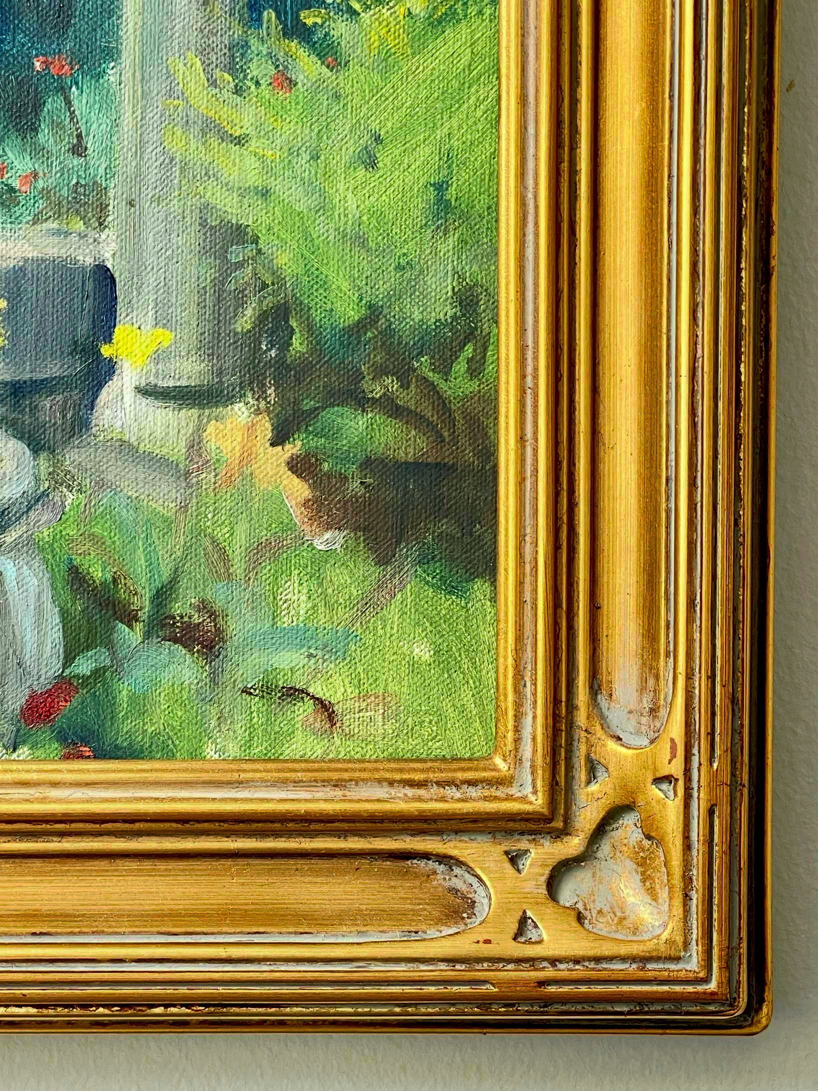 Late 20th Century Pair Modern Impressionist Oil Paintings of Garden by Day & Garden at Dusk, Framed - 13
