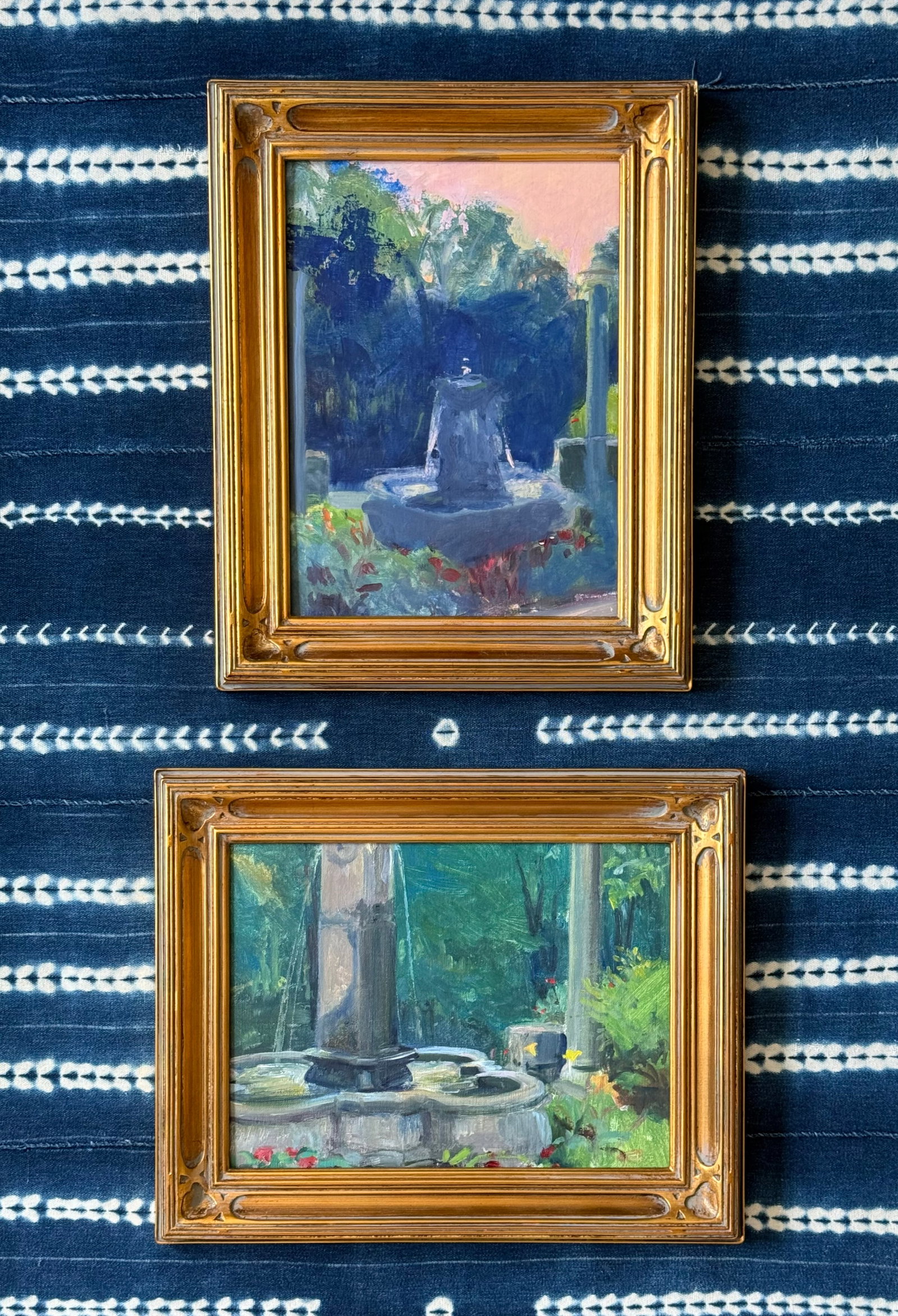Late 20th Century Pair Modern Impressionist Oil Paintings of Garden by Day & Garden at Dusk, Framed - 17