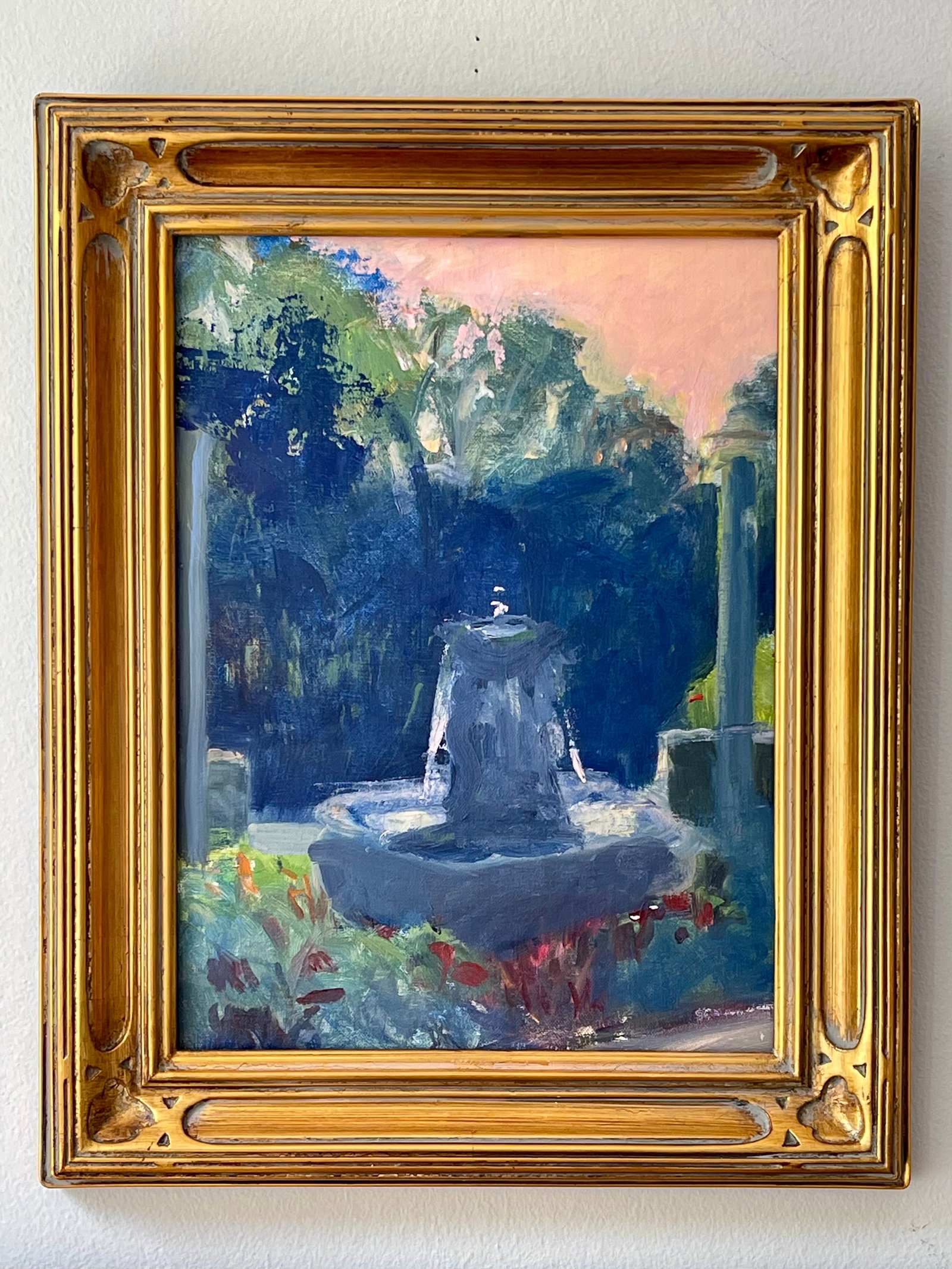 Late 20th Century Pair Modern Impressionist Oil Paintings of Garden by Day & Garden at Dusk, Framed - 2
