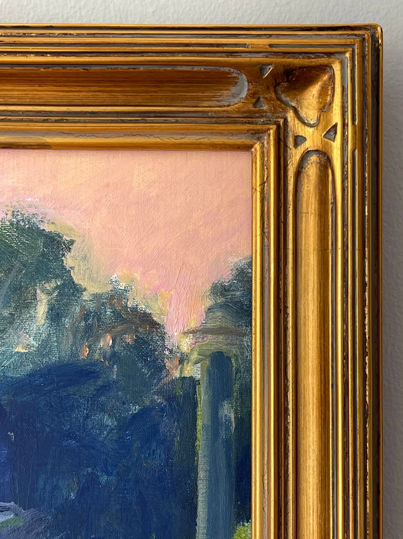 Late 20th Century Pair Modern Impressionist Oil Paintings of Garden by Day & Garden at Dusk, Framed - 5
