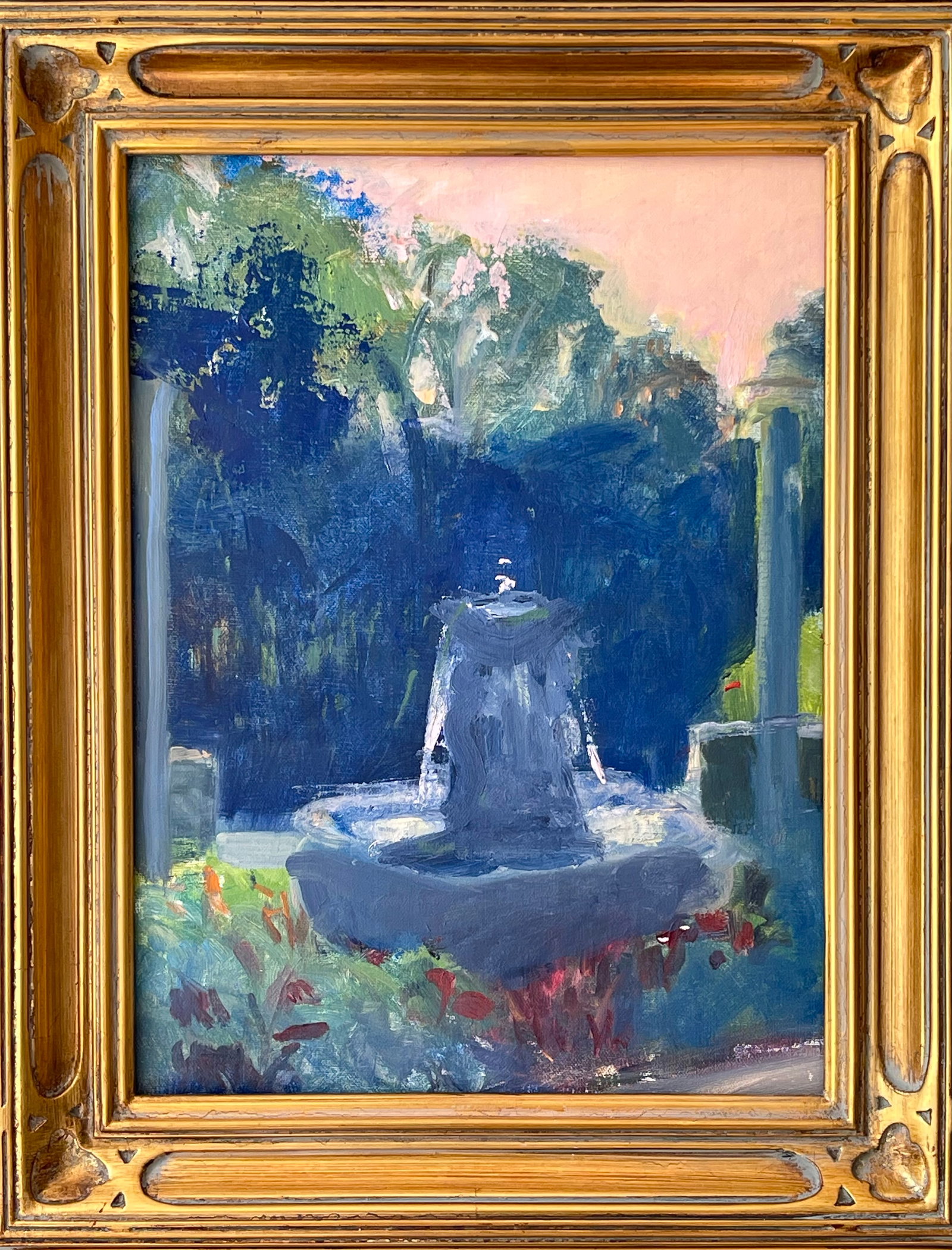 Late 20th Century Pair Modern Impressionist Oil Paintings of Garden by Day & Garden at Dusk, Framed - 8