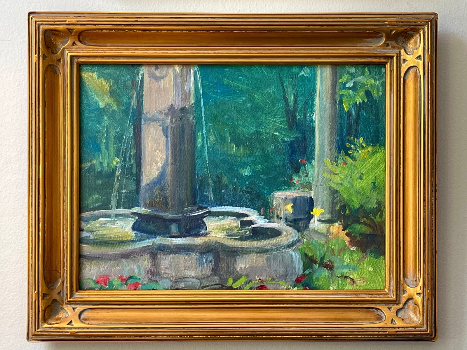 Late 20th Century Pair Modern Impressionist Oil Paintings of Garden by Day & Garden at Dusk, Framed - 9