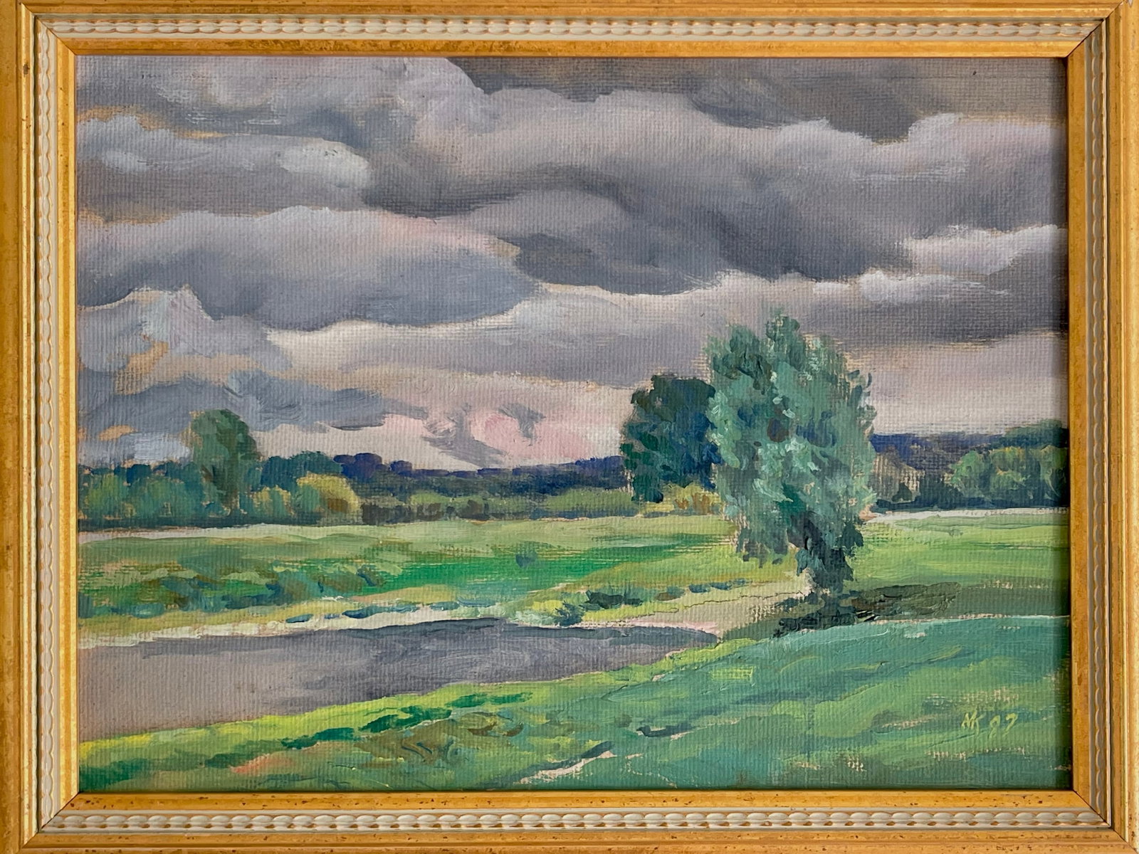 Vintage Original Oil Painting Landscape With Rolling Storm Clouds, 1997 - 10