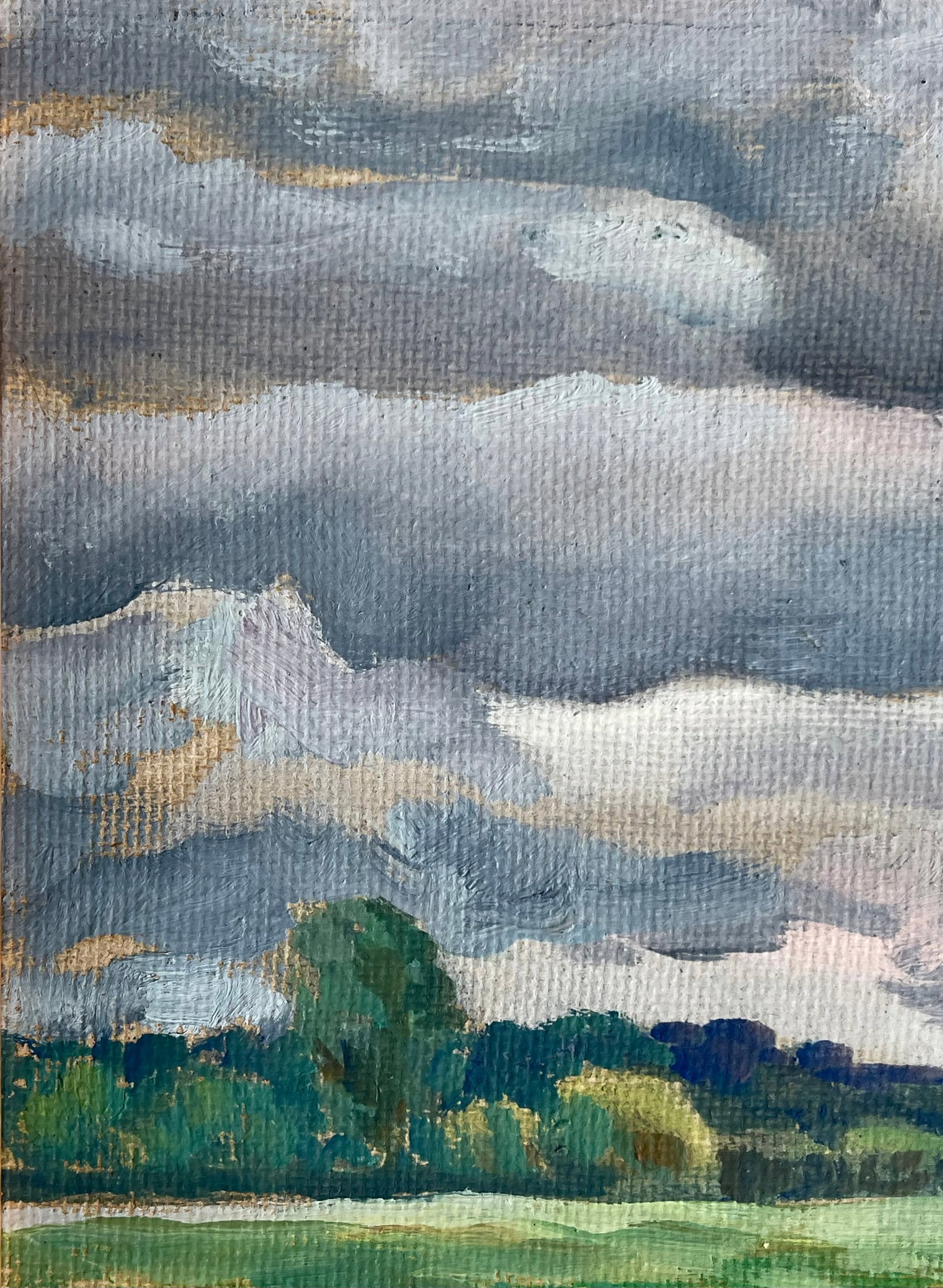 Vintage Original Oil Painting Landscape With Rolling Storm Clouds, 1997 - 11