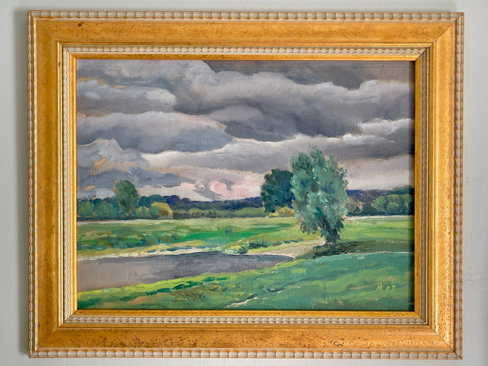 Vintage Original Oil Painting Landscape With Rolling Storm Clouds, 1997 - 12