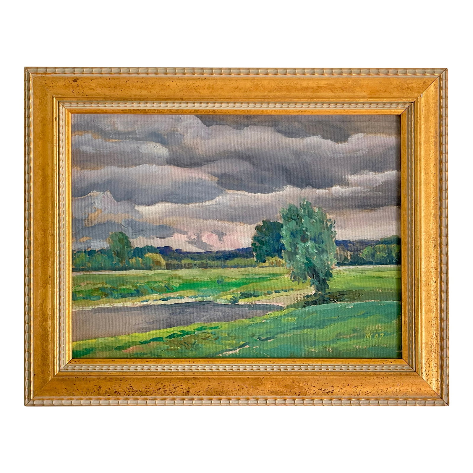 Vintage Original Oil Painting Landscape With Rolling Storm Clouds, 1997 (1 of 12)