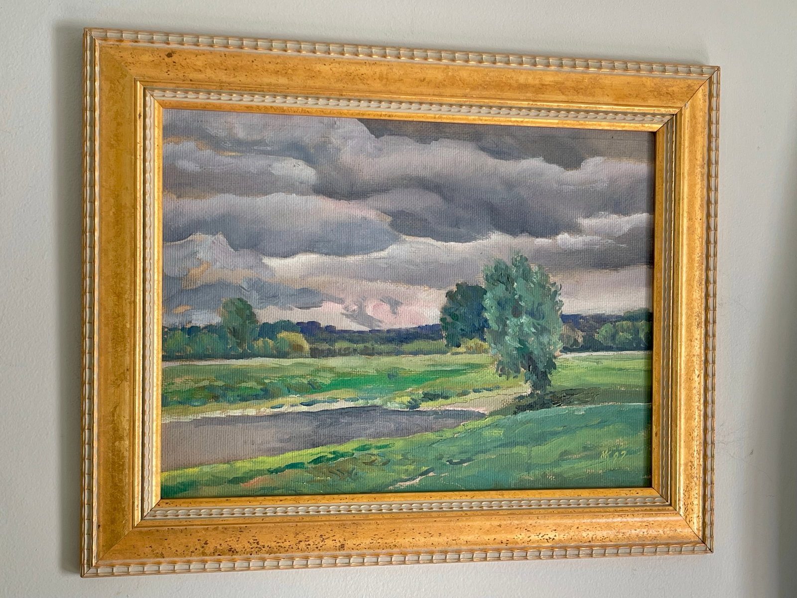 Vintage Original Oil Painting Landscape With Rolling Storm Clouds, 1997 - 7
