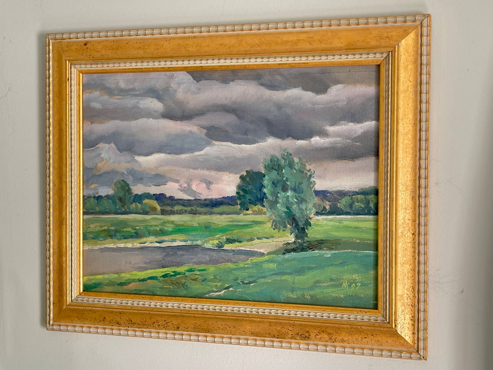 Vintage Original Oil Painting Landscape With Rolling Storm Clouds, 1997 - 8