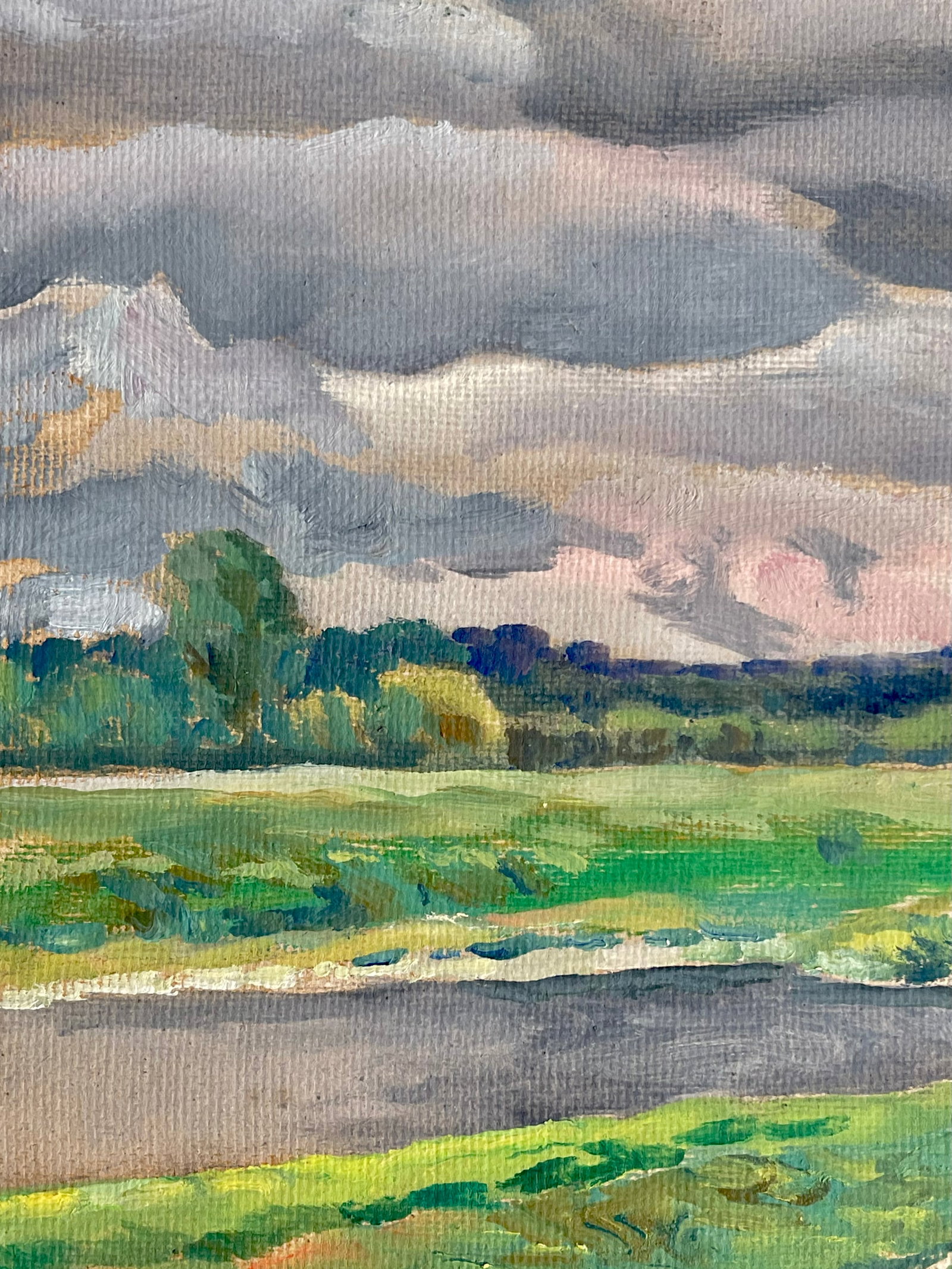 Vintage Original Oil Painting Landscape With Rolling Storm Clouds, 1997 - 9
