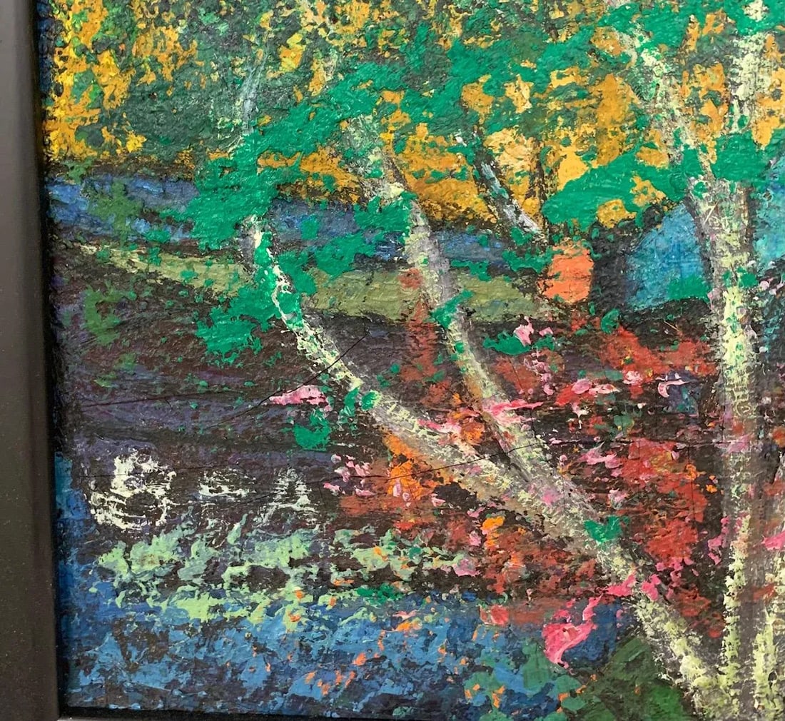 Mid 20th Century "Red Maple" Expressionist Folk Art Style Tree Landscape Oil Painting by Bea Haverbu - 10