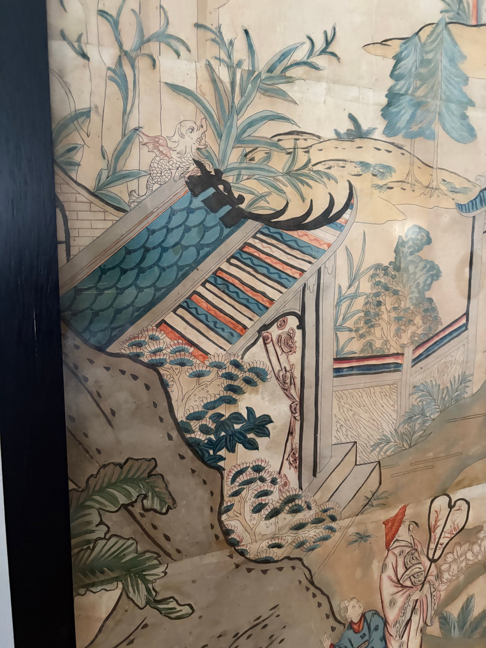 20th Century Chinoiserie Pigment on Paper Panel, Framed - 10
