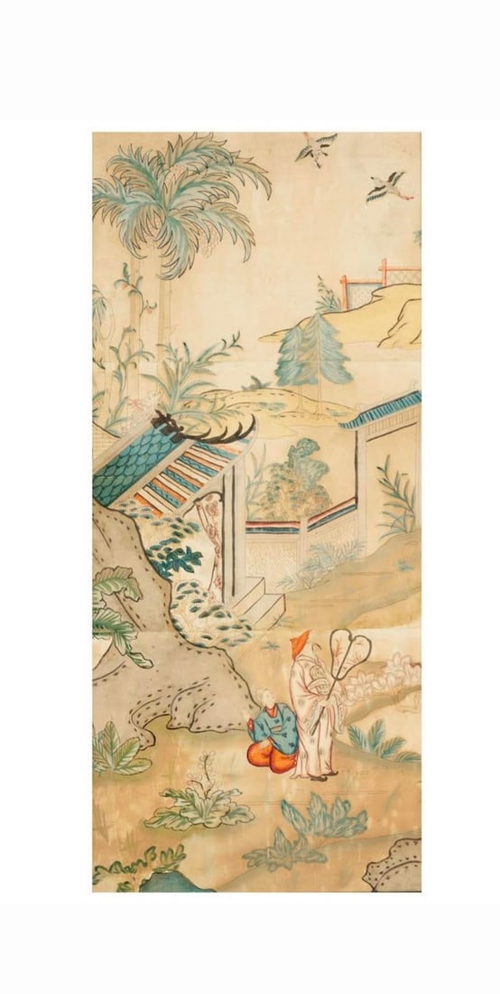 20th Century Chinoiserie Pigment on Paper Panel, Framed - 2