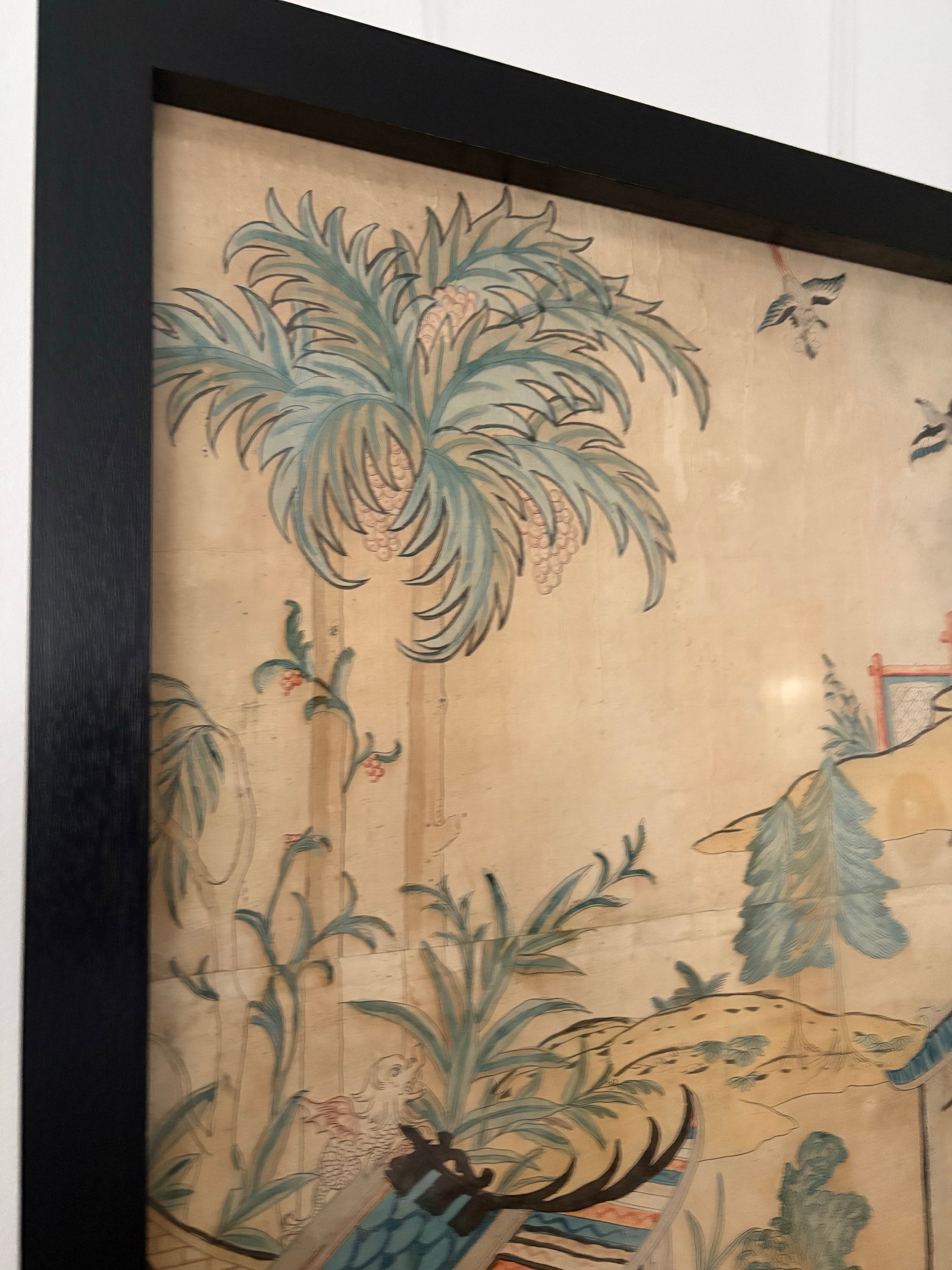 20th Century Chinoiserie Pigment on Paper Panel, Framed - 3