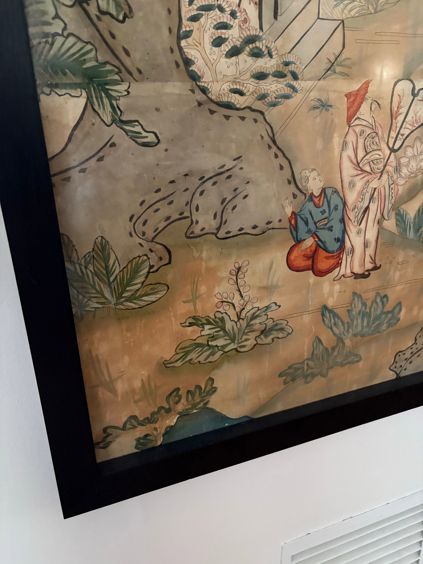 20th Century Chinoiserie Pigment on Paper Panel, Framed - 4
