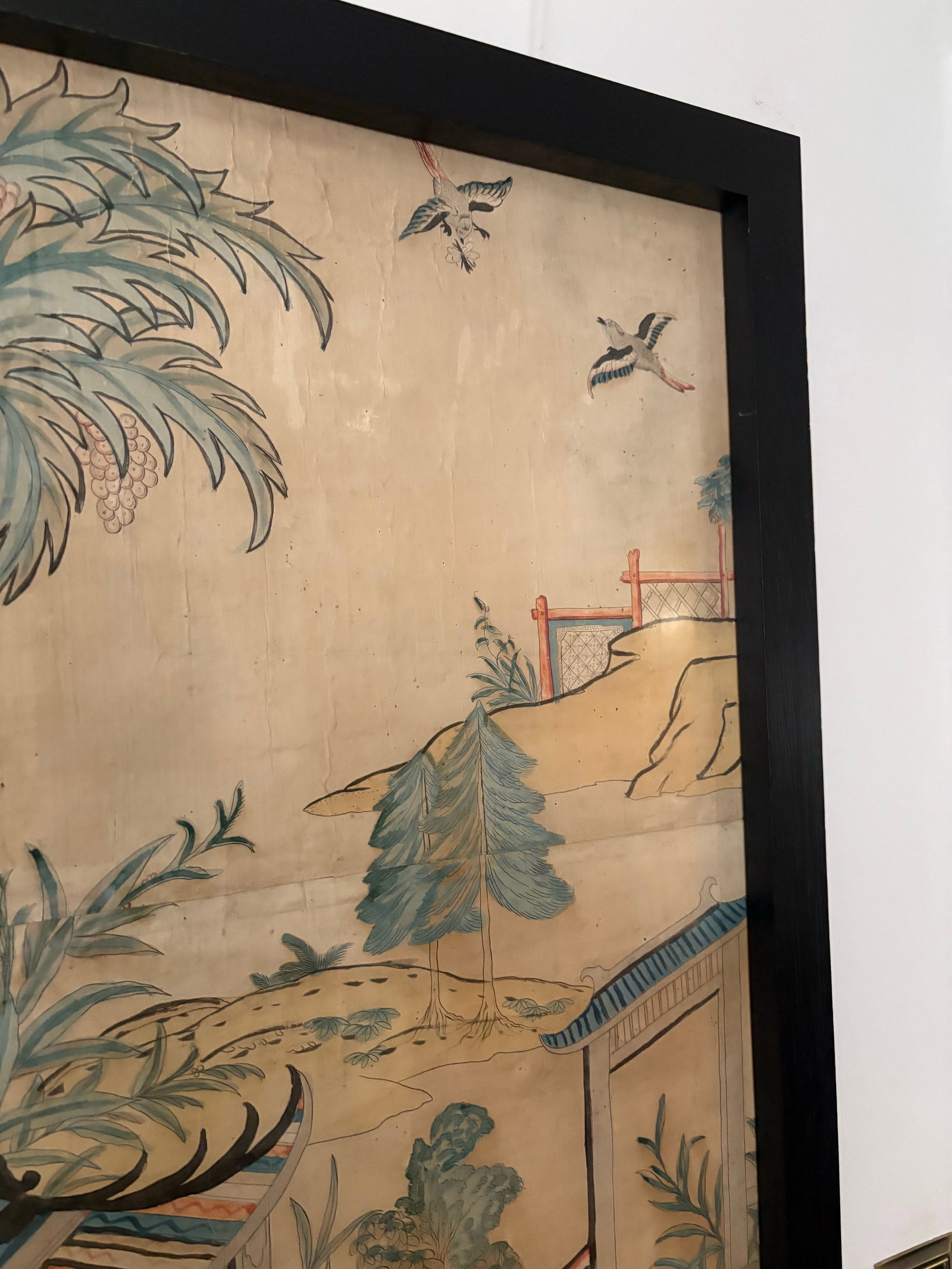 20th Century Chinoiserie Pigment on Paper Panel, Framed - 5