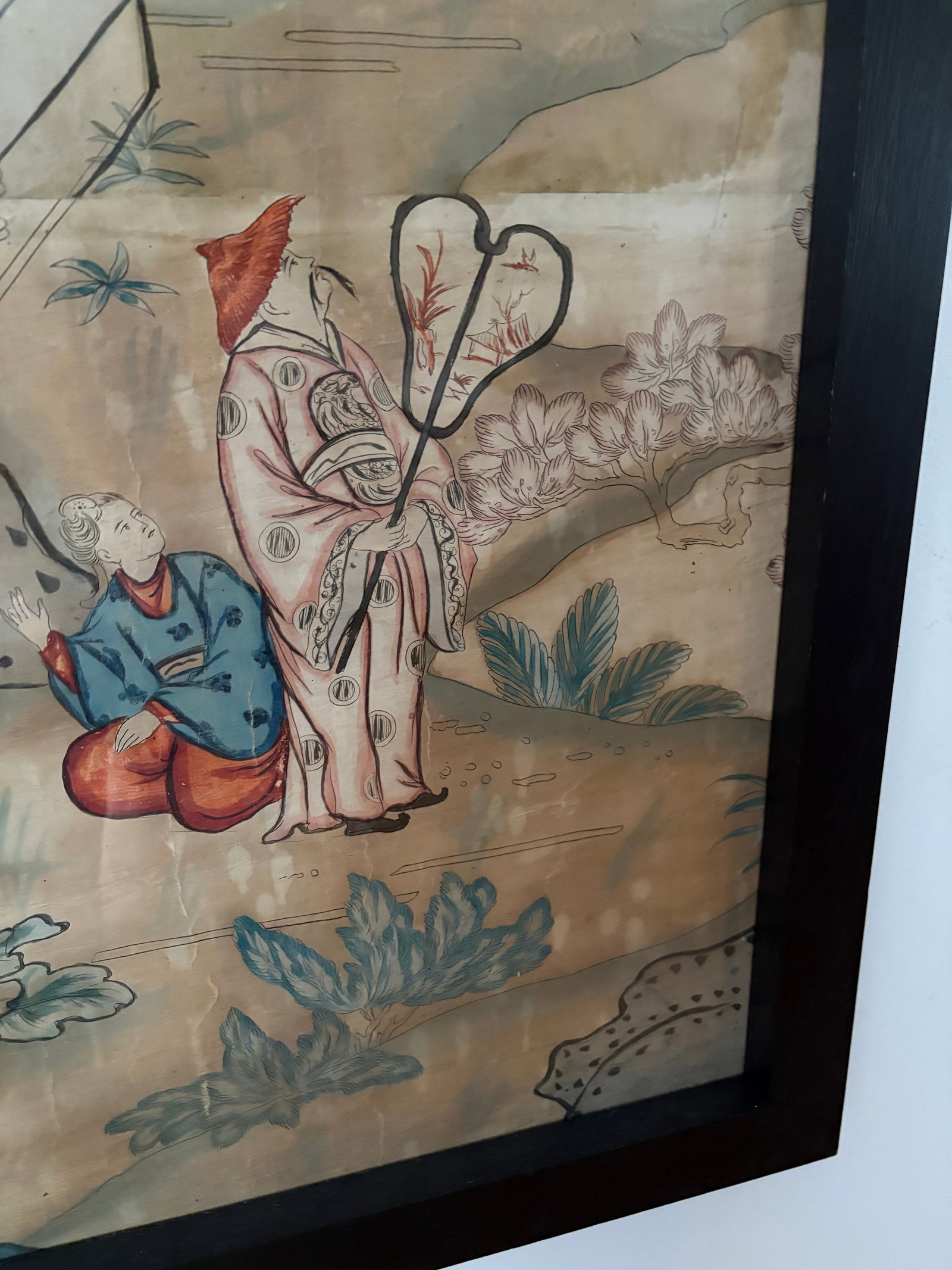 20th Century Chinoiserie Pigment on Paper Panel, Framed - 6