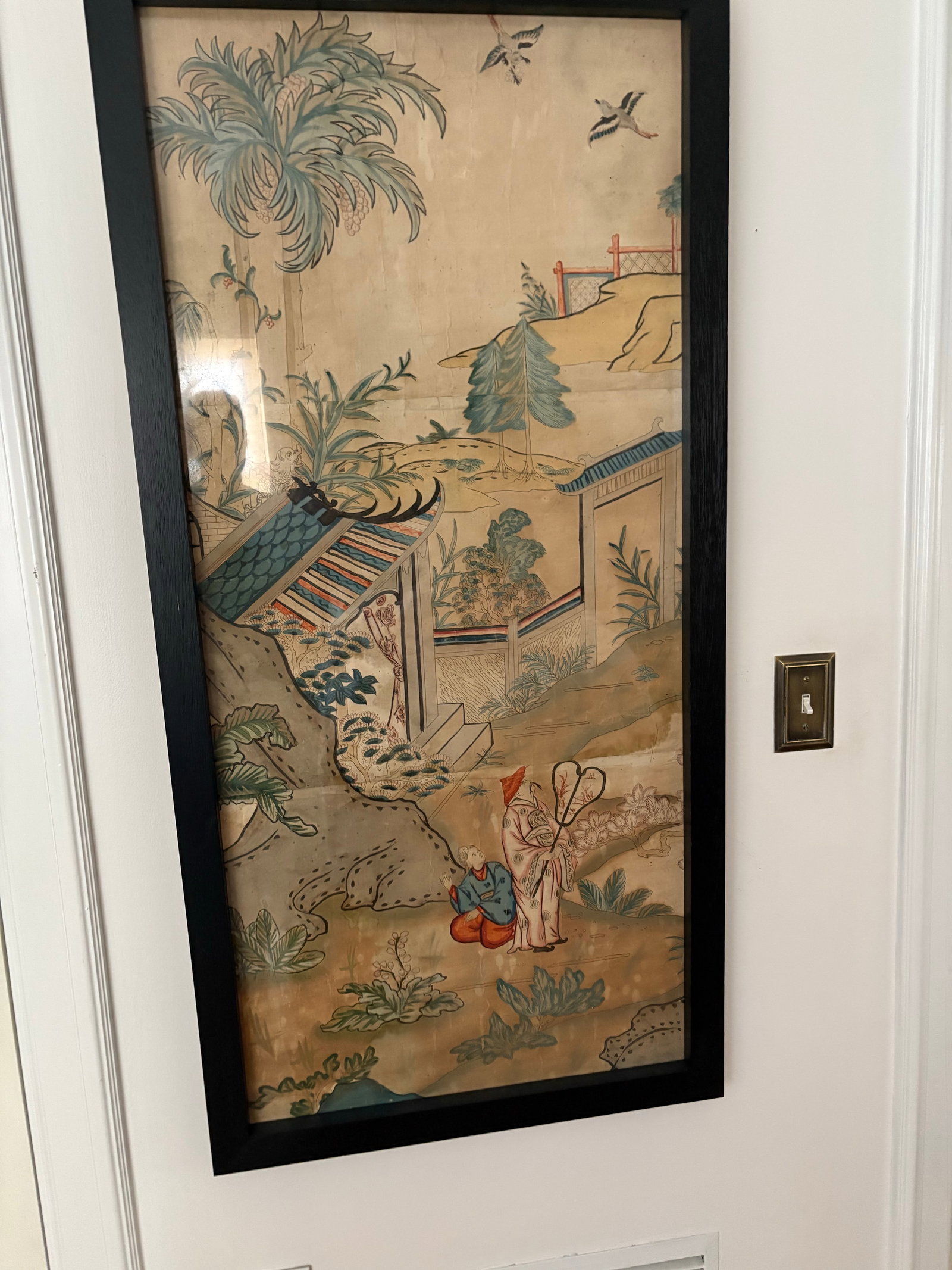 20th Century Chinoiserie Pigment on Paper Panel, Framed - 7