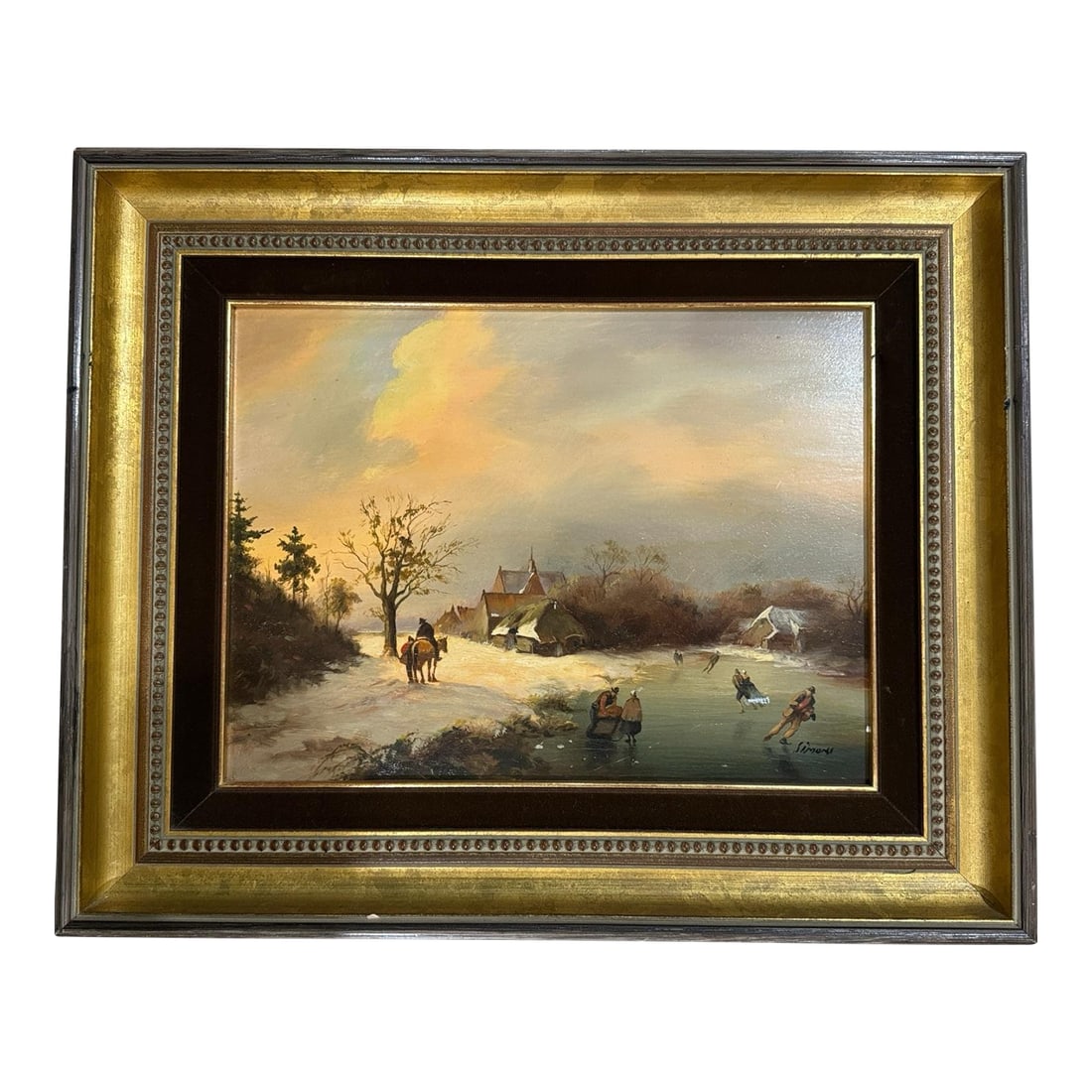 1970s Dutch Oil Painting - Simons: 15 3/4 x 11.5 Framed: 22.5 x 18.5 Condition: Alterations: Original Condition Unaltered Imperfections: Needs Restoration Condition Notes: Great condition, however it has a mark Origin: Netherlands