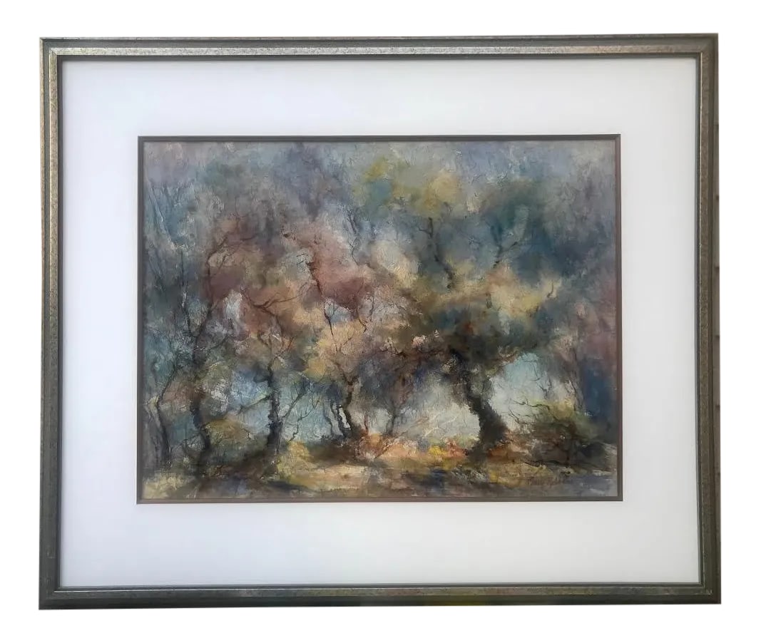 Vintage Large Impressionist Watercolor Landscape of Trees by Mary Robbins (1 of 8)