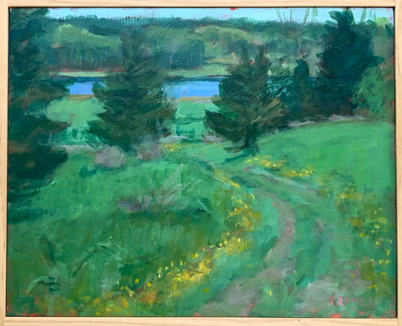 "Buttercup Lined Path" Contemporary Plein Air Acrylic Painting by Stephen Remick - 2