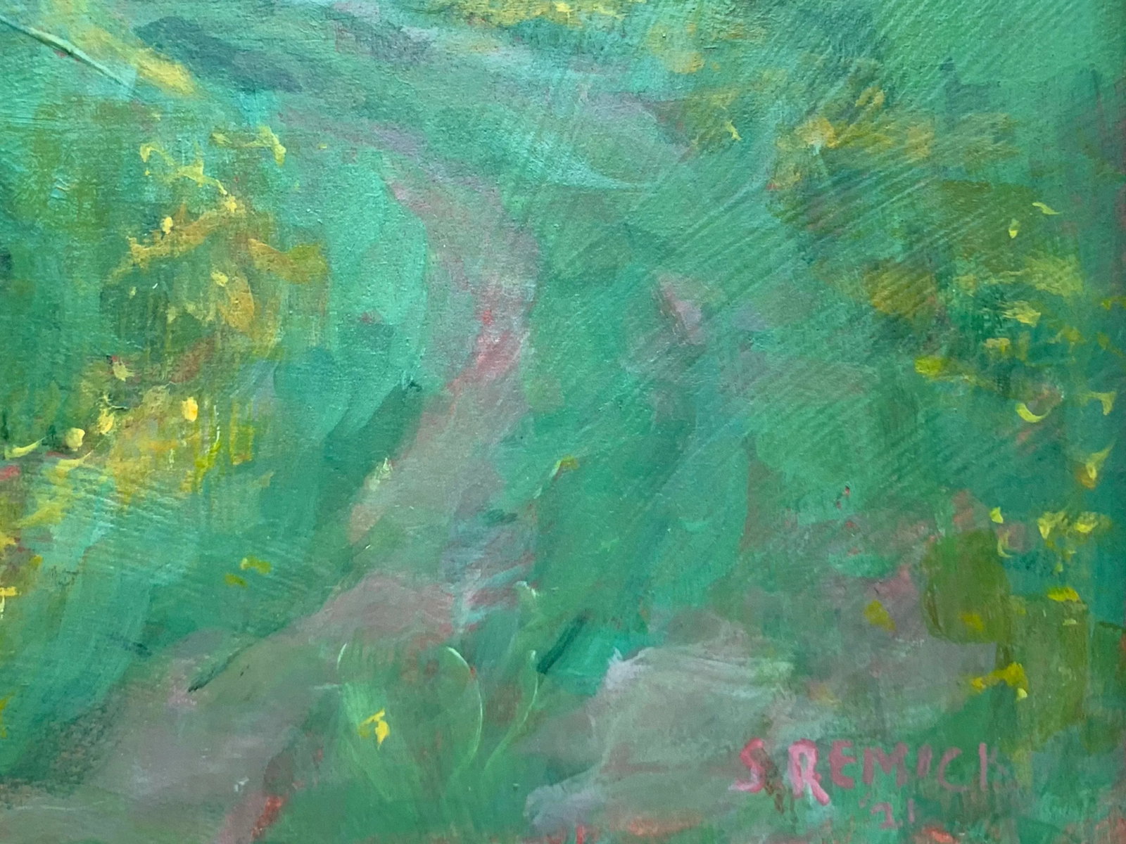 "Buttercup Lined Path" Contemporary Plein Air Acrylic Painting by Stephen Remick - 6