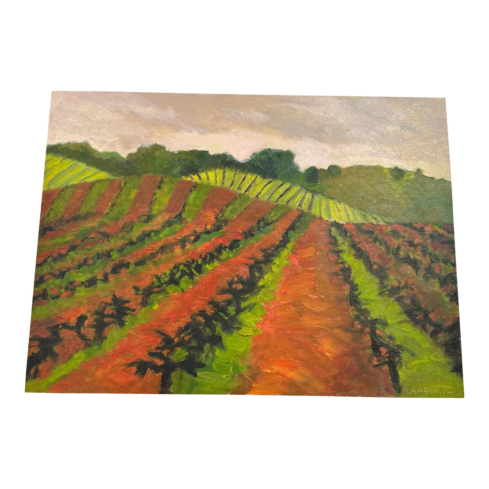 Original Oil on Board Painting by Susan Landor Keegin: Lovely oil on box titled "Old Vines spring to Life." Wired on back for hanging. Part of Serena and Lily's curated art collection. Susan Landor Keegin has been creating art for over 40 years.