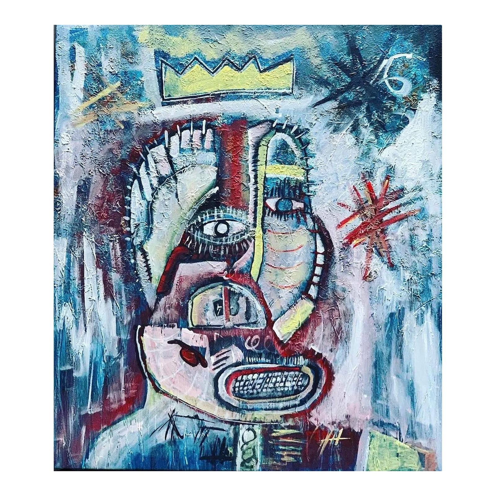 John Schwab Bucks County, Pa Abstract Cubist Oil Painting Basquiat Picasso Style 34x40" (1 of 2)