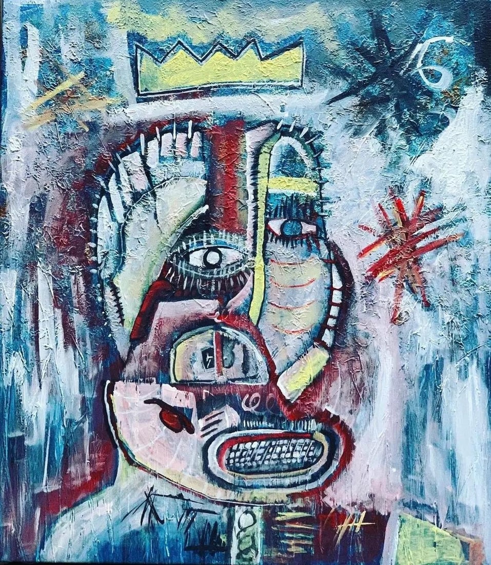 John Schwab Bucks County, Pa Abstract Cubist Oil Painting Basquiat Picasso Style 34x40" - 2