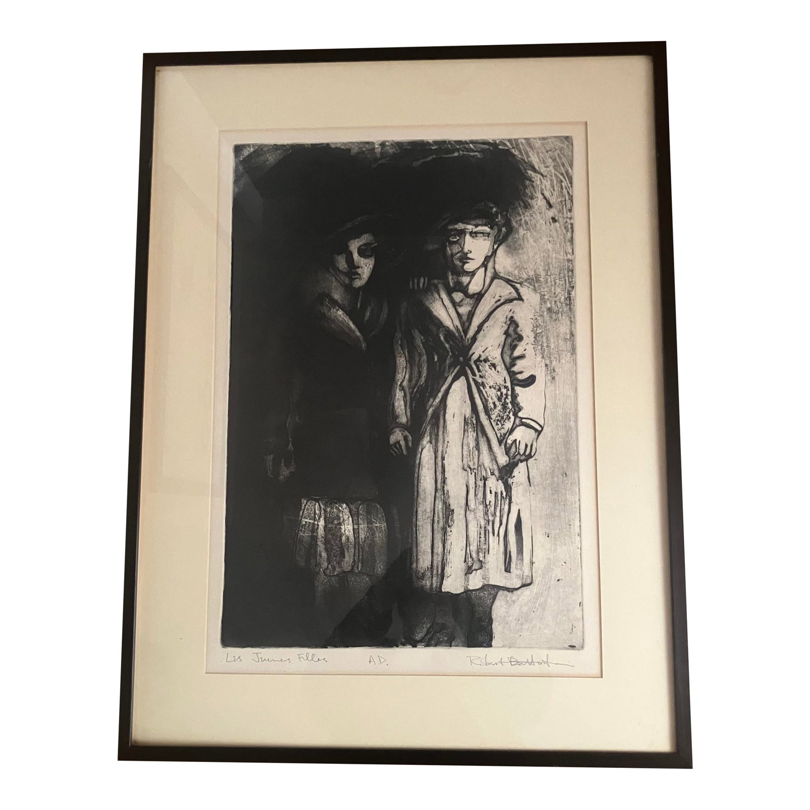 1950s Paris Les Juene Filles/the Young Women, French Black & White Lithograph by Robert Bertrand, Fr (1 of 10)