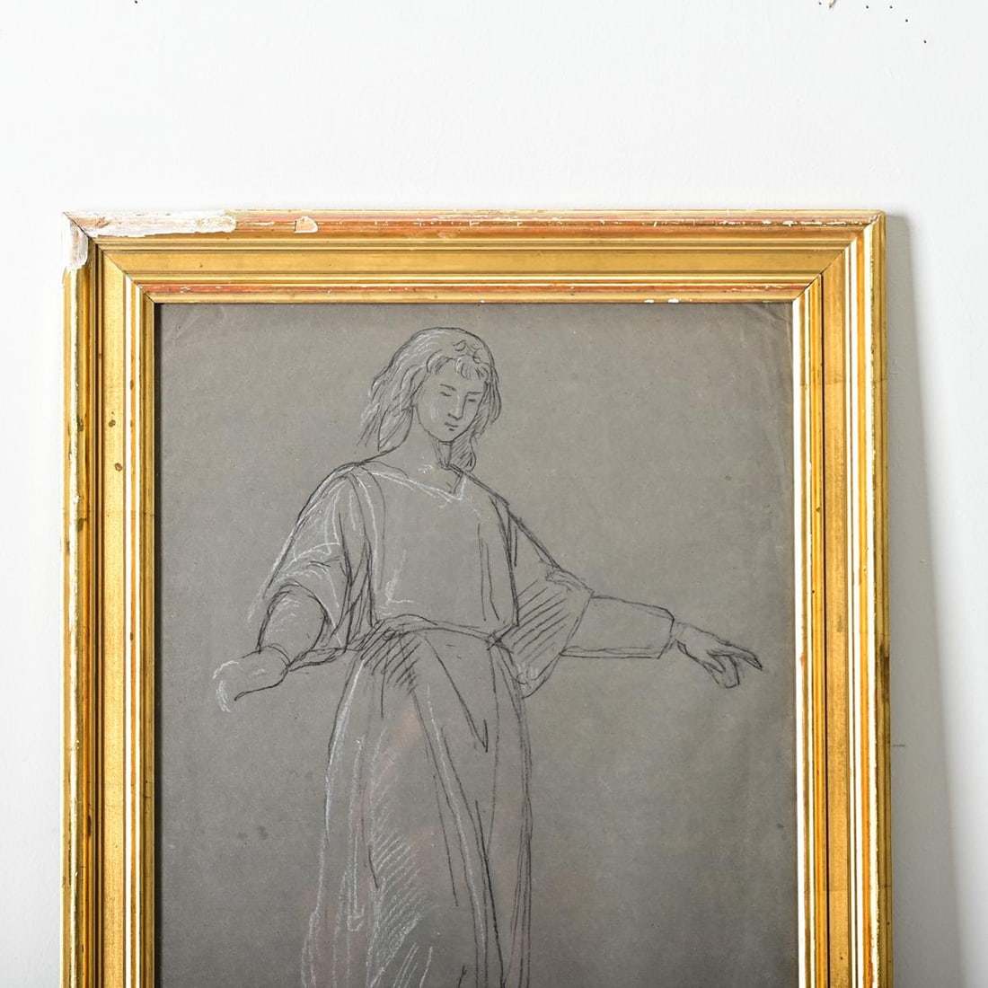 French Vintage Framed Charcoal Figure Study - 3
