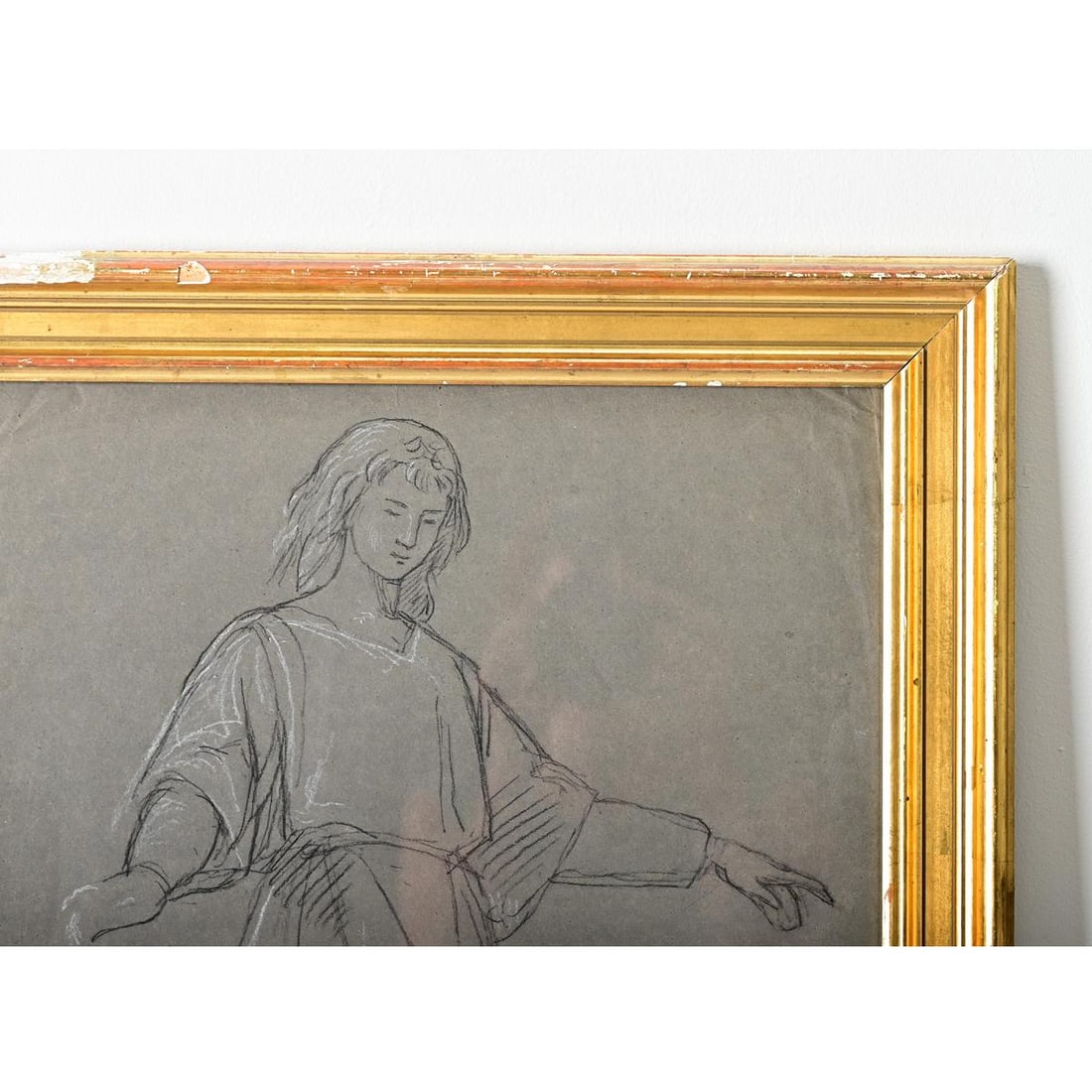 French Vintage Framed Charcoal Figure Study - 4