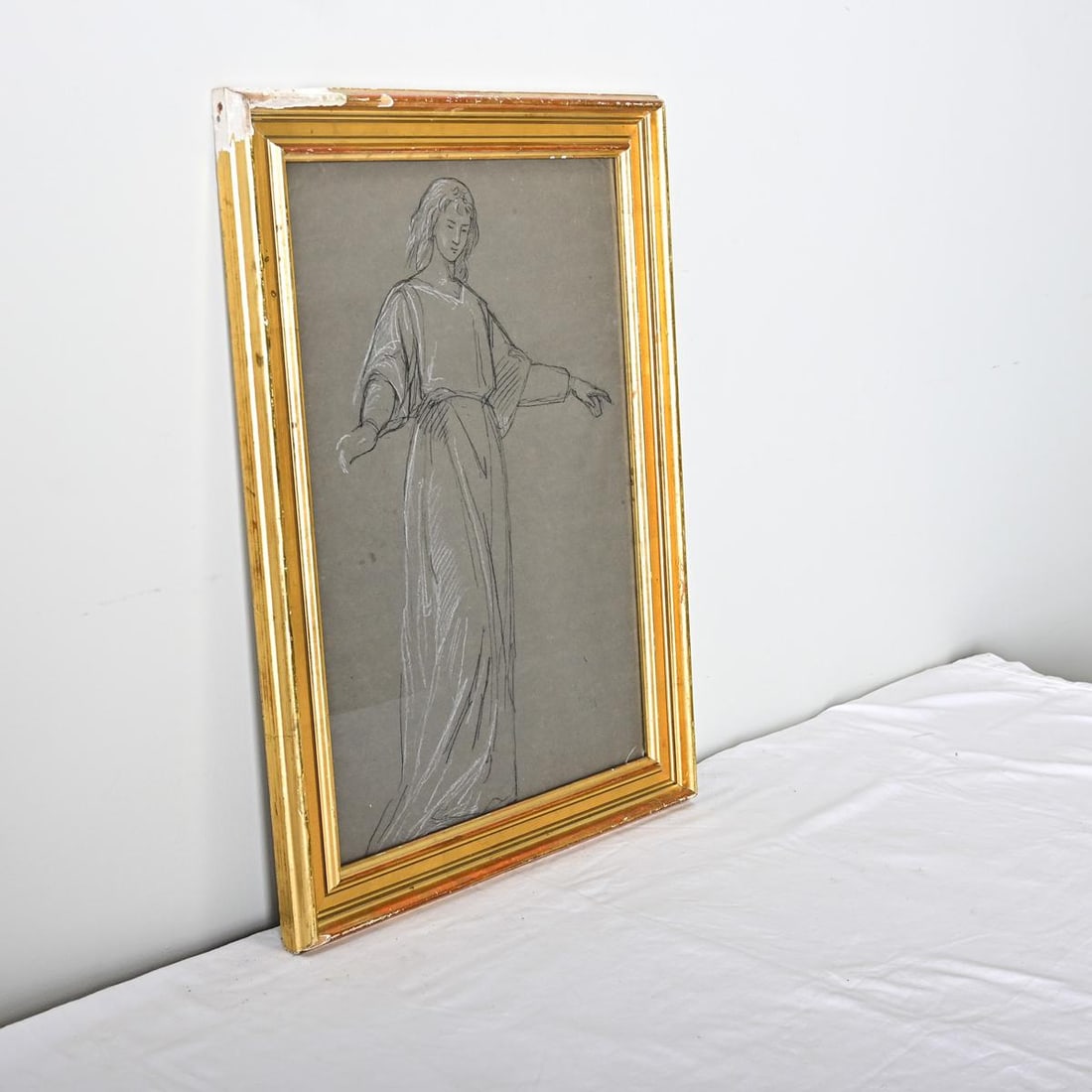 French Vintage Framed Charcoal Figure Study - 6