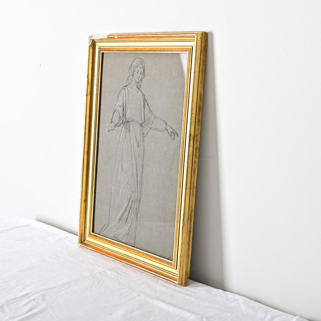 French Vintage Framed Charcoal Figure Study - 7