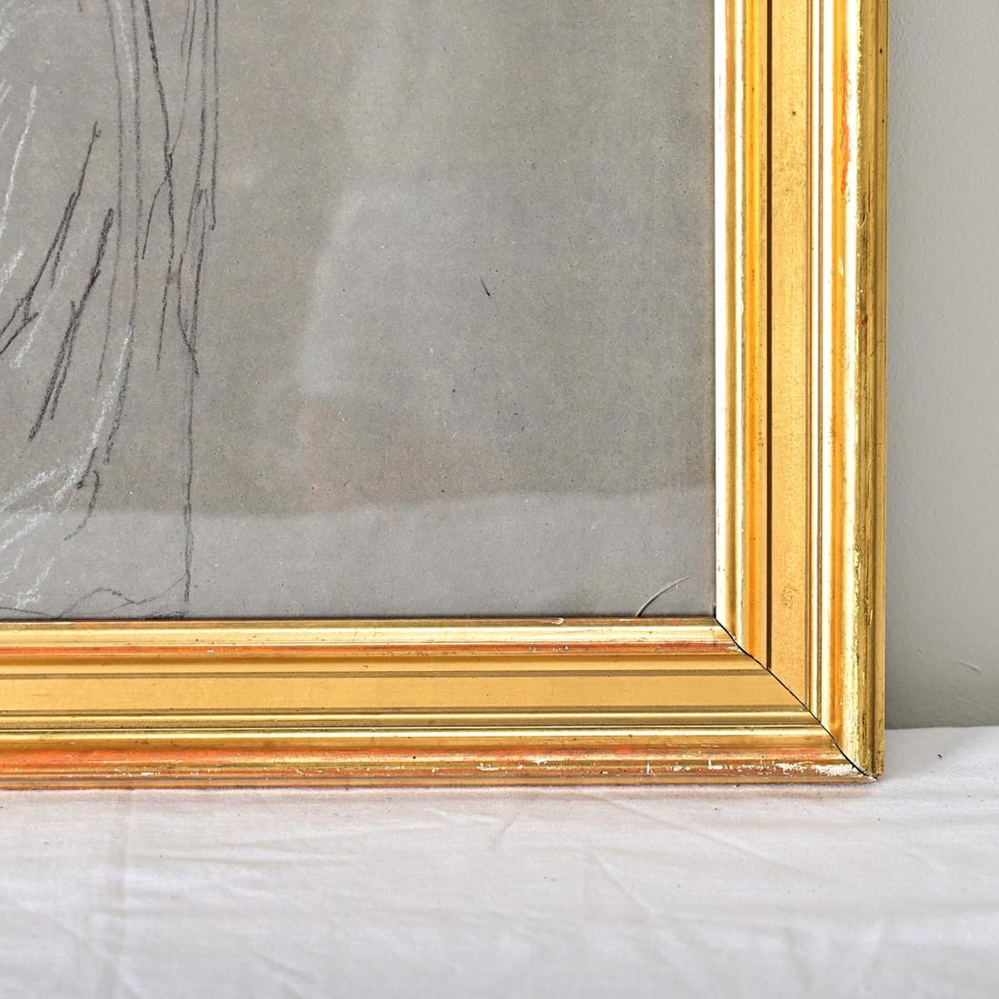 French Vintage Framed Charcoal Figure Study - 8