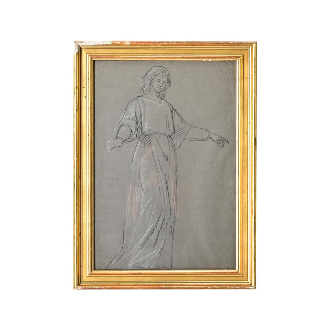 French Vintage Framed Charcoal Figure Study - 9